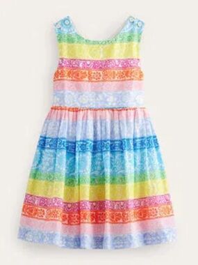 Mini Boden Girls Rainbow Lace Striped Sundress - Multicolor Size 3-4 YRS